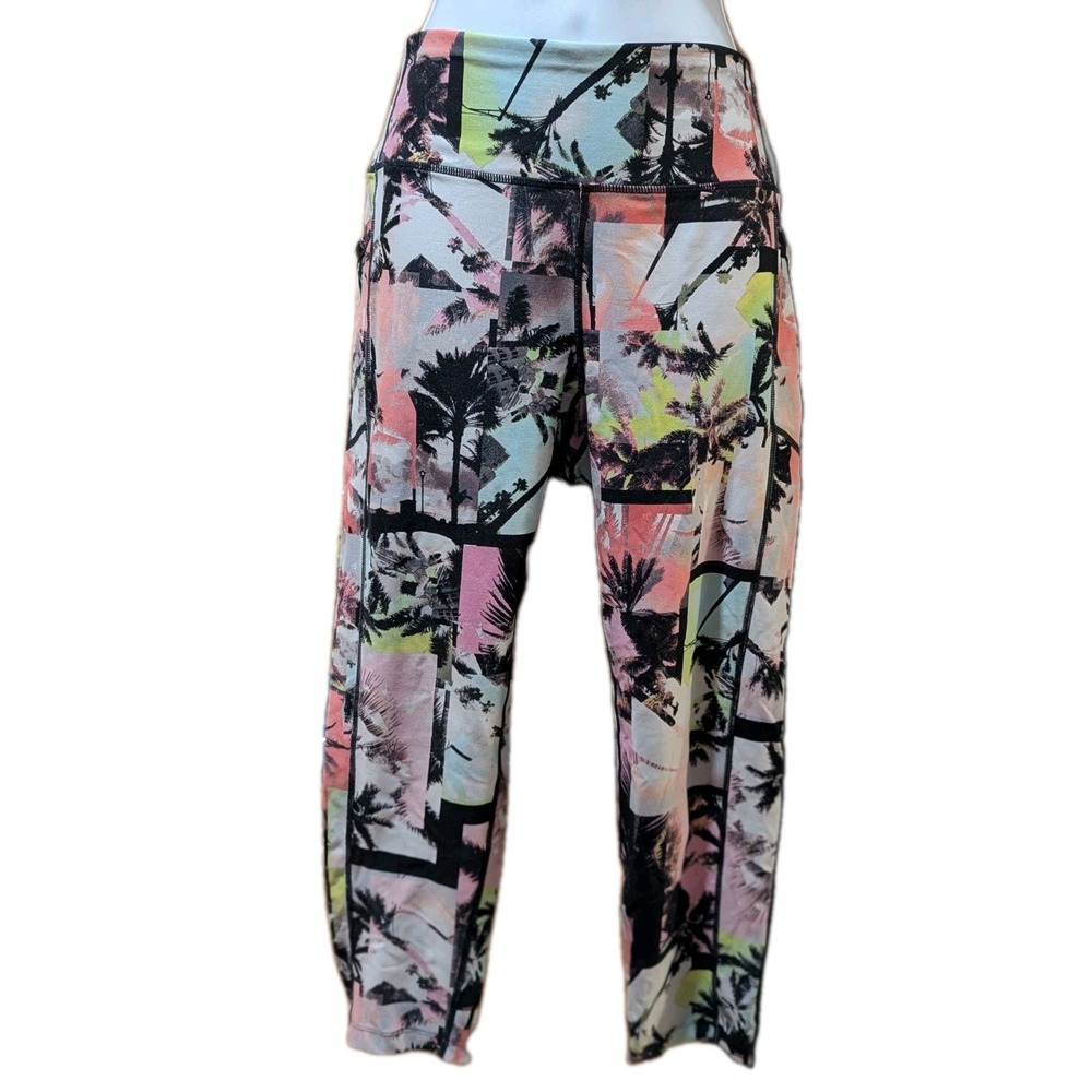 Calvin Klein Performance High-Waist 7/8 Leggings Womens Multi Palm Trees Size Xl